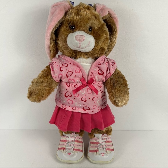 Build A Bear Brown Marbled Bunny Rabbit Plush Heart Nose Outfit and Shoes - Picture 3 of 6